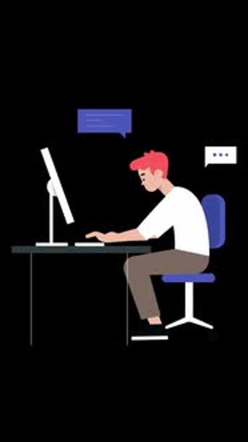 The Orange-haired Man Working In The Office, Wearing A White T-shirt, Is Sending E-mails Vertical