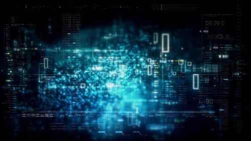 Abstract Futuristic Digital Data Stream with HUD Interface