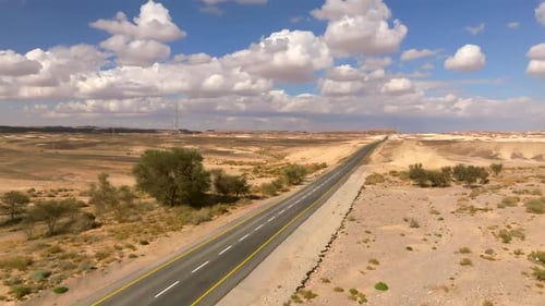 Empty Desert highway mountain road with Blue cloudy sky