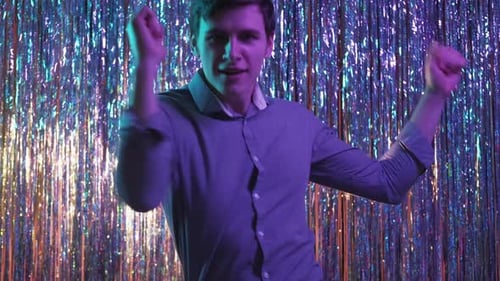 Corporate Party Happy Man Neon Light Portrait