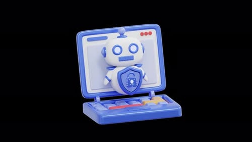 3D-Bot-Sicherheitssymbol — KI-Bedrohungserkennung, Antiautomatisierung, digitale Verteidigung