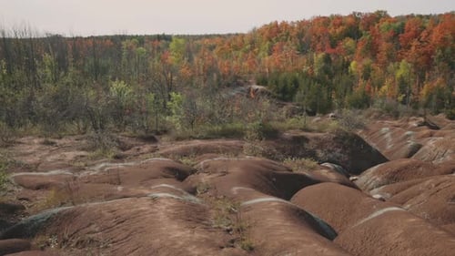 Breathtaking Nature Landscape At Cheltenham Badlands With Colorful Autumn Maple Trees In Caledon, On