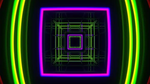 Violetter und grüner quadratischer Neonlicht-Tunnelhintergrund VJ Loop In 4K