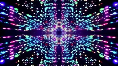 Abstract Neon Particle Tunnel with Vibrant Multi Color Light