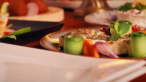 Delicious Middle Eastern Meze Plate with Grilled Cheese