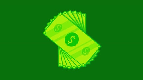 Animated Flat Design Stack of Green Dollar Bills