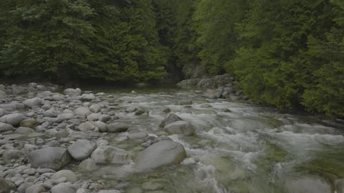Water cascades over rocks in Lynn Canyon Vancouver