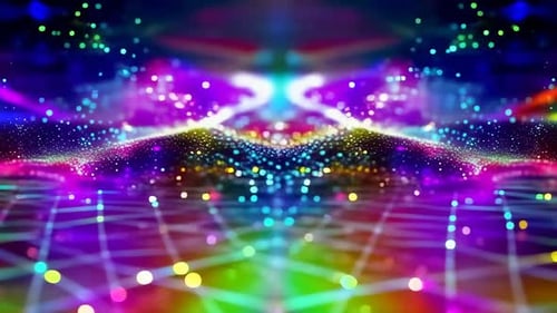 Movimiento abstracto de ondas y partículas de datos digitales multicolores