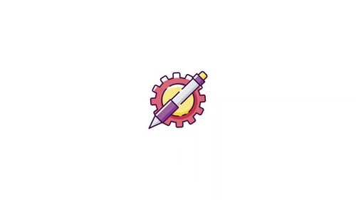 Animated Pen and Gear Icon Flat Design Style
