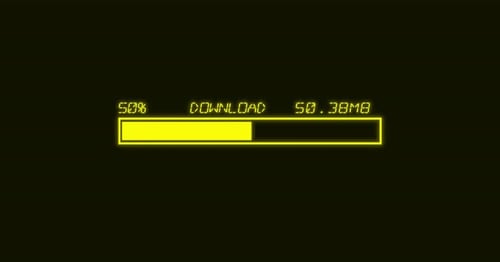 A yellow color loading bar animation on a black background shows 100% complete.