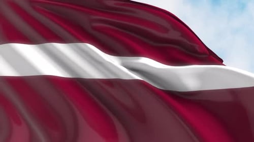 Waving Latvia Flag Animation with Clear Blue Sky