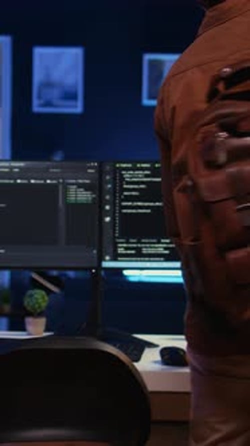 Remote Software Developer Arriving in Office at Home Starting Job Shift