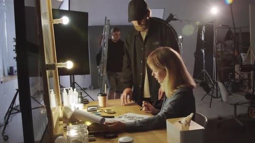 Production Studio Team Getting Ready for Commercial Shoot