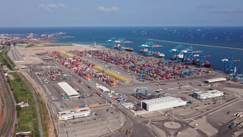 Aerial View of a Busy Container Port