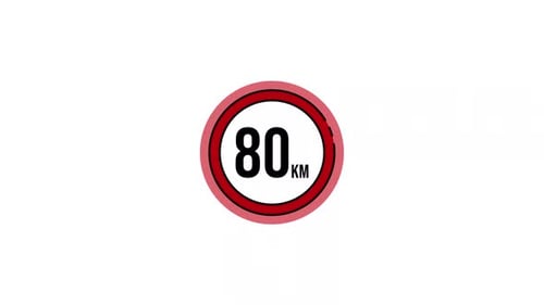 Maximum speed limit in kilometers per hour icon animation video for traffic sign concept