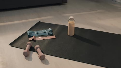 Workout Equipment on Mat in Modern Home