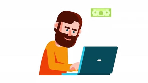 Man sits in front of a laptop earn income online