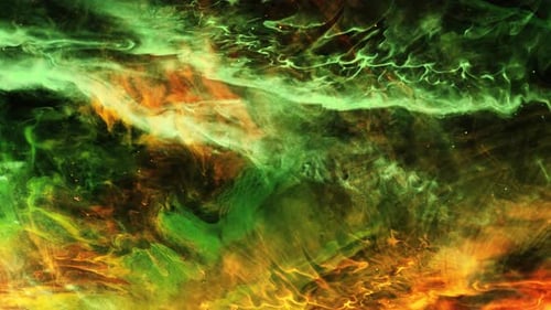 green orange nebula clouds move together