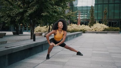 Gentle Lady Finding Serenity During Stretching on Street