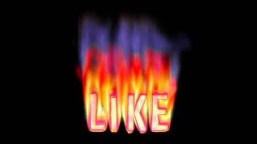 Like - Burning text in pixelated retro-styled fire. Loop 3d animation on alpha.