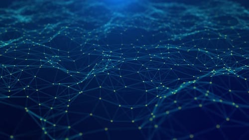 Blaue digitale Wellenlinien, Hintergrund, Big Data, Unternehmenswissenschaft, Technologie, Netzwerk, Gitterpartikel