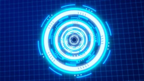 Abstract round blue ring of lines HUD elements circles energy futuristic. Video 4k, 60 fps
