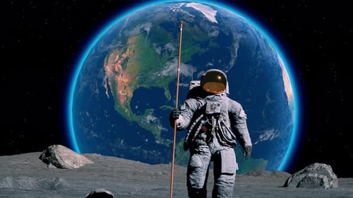 Astronaut on Moon Looking at Planet Earth in Space