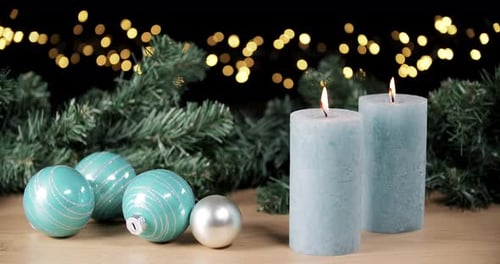 Christmas Candles and Ornaments with Bokeh Lights