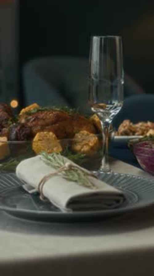 Festive Table Setting for Holiday Dinner Celebration