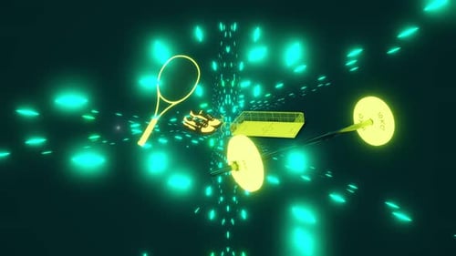 Futuristic Digital Sports Equipment Flying Tunnel Animation