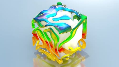 Colorful Fluid Abstract Pattern on Rotating Cube