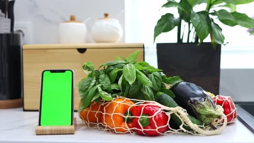 Concept of online shopping and food delivery. Chroma key. 4k footage