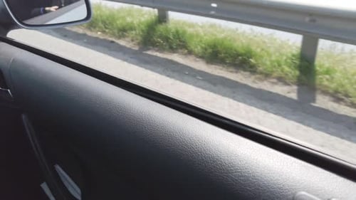 Crossing the river by the bridge inside car POV