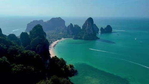 Tropical Island Paradise Aerial View on Sunny Day