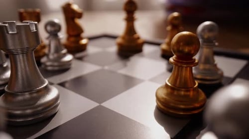 Close Up of Chess Board and Pieces