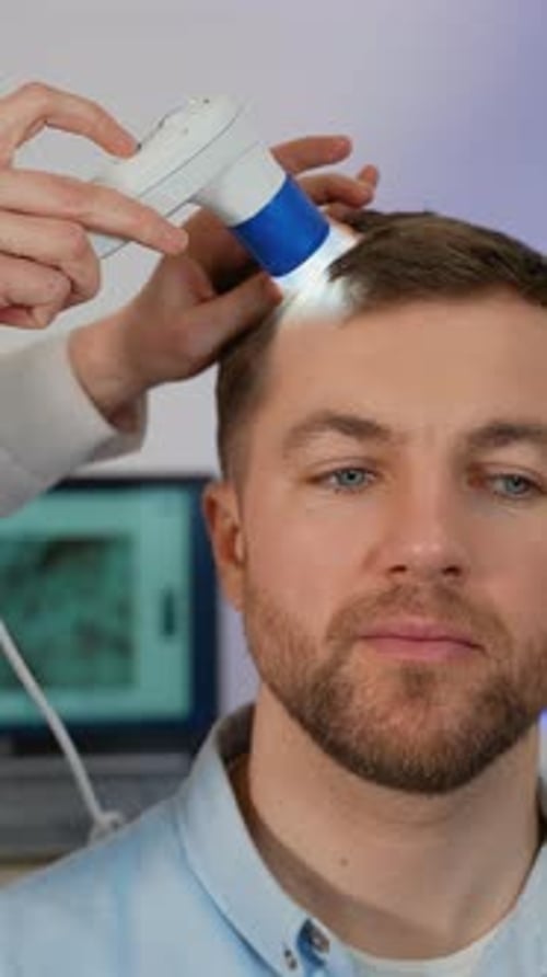 Man Receives Scalp Examination in Clinic