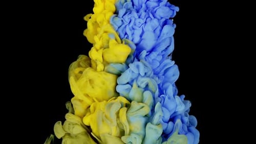 Abstract Blue and Yellow Ink Swirl on Black