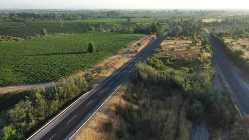 Highway runs between the fields countryside in Chile