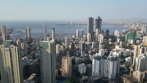 Worli Mumbai: centro da cidade, horizonte, paisagem urbana, vista de cima de um drone