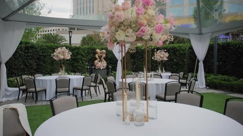Elegant Wedding Reception Setup Under Clear Tent