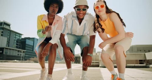 Trendy Young Adults Posing on Urban Rooftop