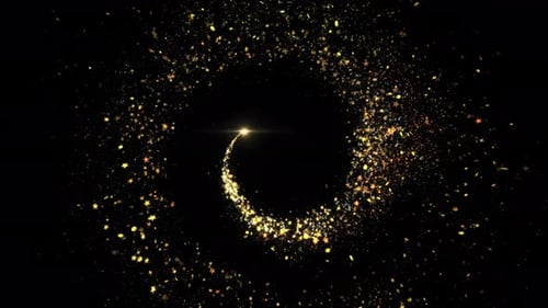 Golden Glitter Flight with Shining Gold Light Particles Trail