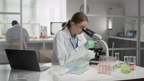 Woman Scientist Working With Microscope in Lab