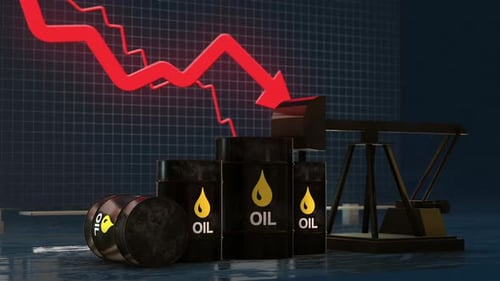 Oil Price Decline 3D Chart with Red Arrow 4K
