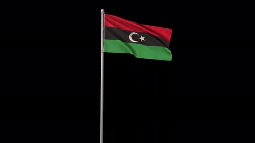 Realistic Waving National Flag of Libya on Pole