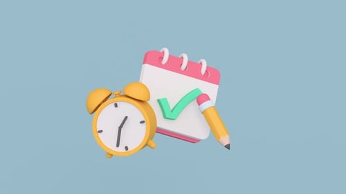 Clock and check list. Office work and effective deadline management concept. Minimal cartoony 3D