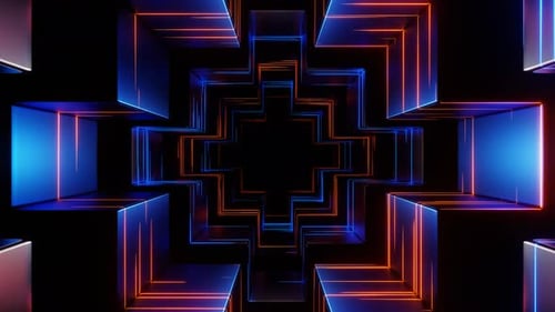 Orange And Blue Futuristic Dark Neon Tunnel Background Vj Loop In 4K