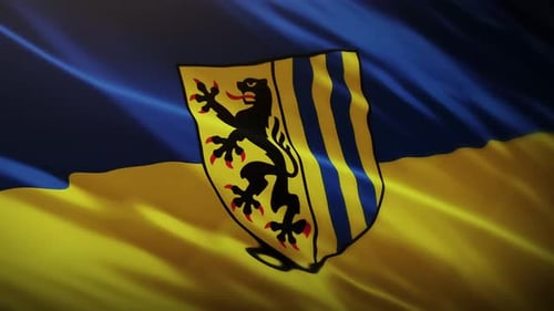 Animated Waving Flag with Blue and Yellow Colors and Coat of Arms Emblem