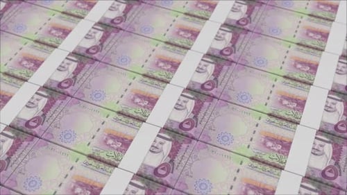 5 SAUDI RIYAL banknotes printing by a money press