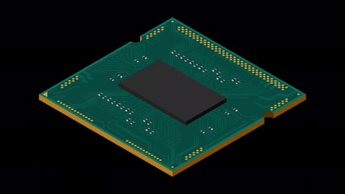 Animação isométrica do processador. Unidade central de processamento ou CPU. Componentes de hardware de computador
